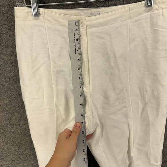 Liz Claiborne Pants Women 8 White Linen Flat Front High Rise Chino Michaela - Picture 4 of 8